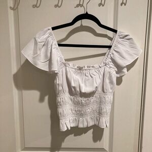 Abercrombie & Fitch White Smocked Flutter Sleeve Crop Top - Size M